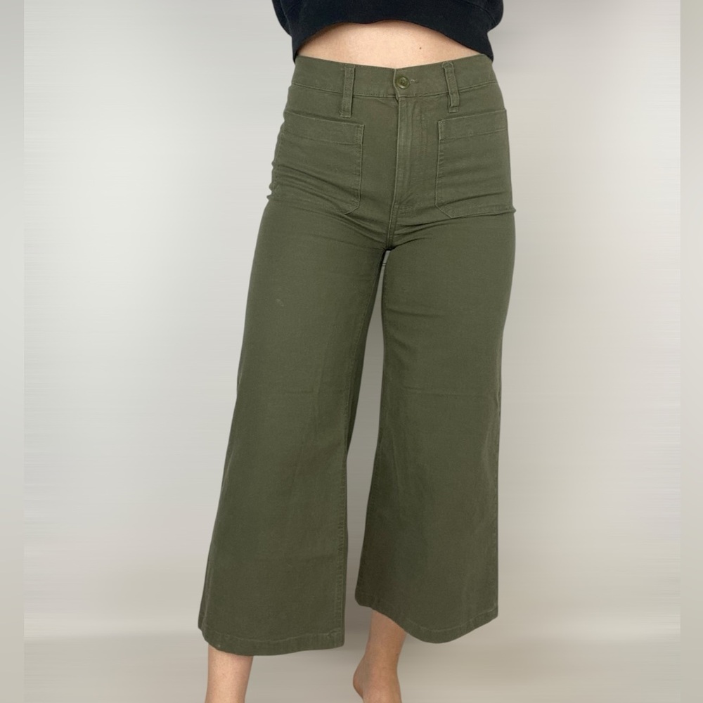 J CREW POINT SUR Wide Leg Crop Size 27 Stretch High Rise Boho Casual Green